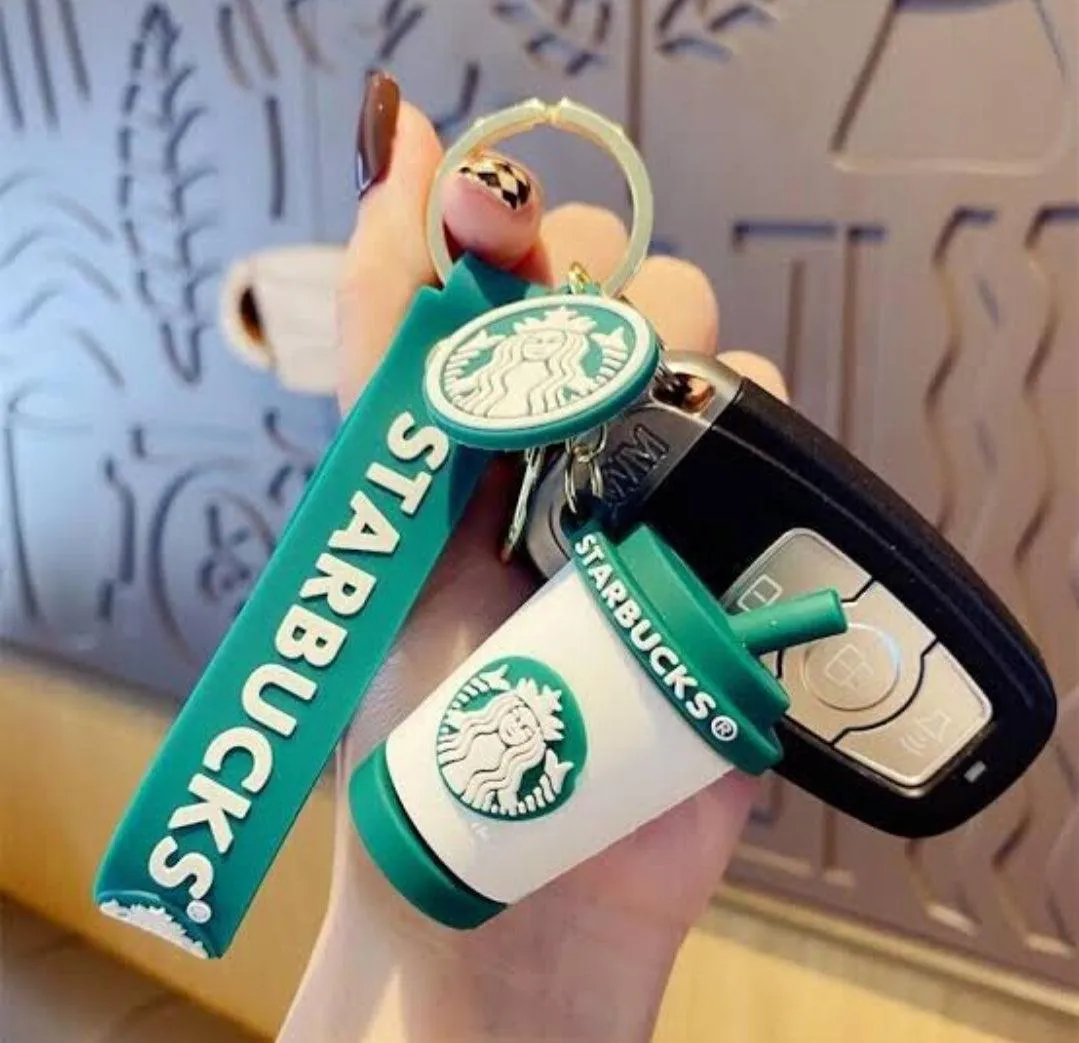 Cute Coffee Cup Keychain With Bag charm and Strap ( Choose from Drop Down Menu)