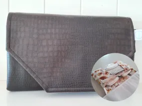 Dark Brown Faux Leather / Vintage Butterfly Bloom Nappy change mat clutch