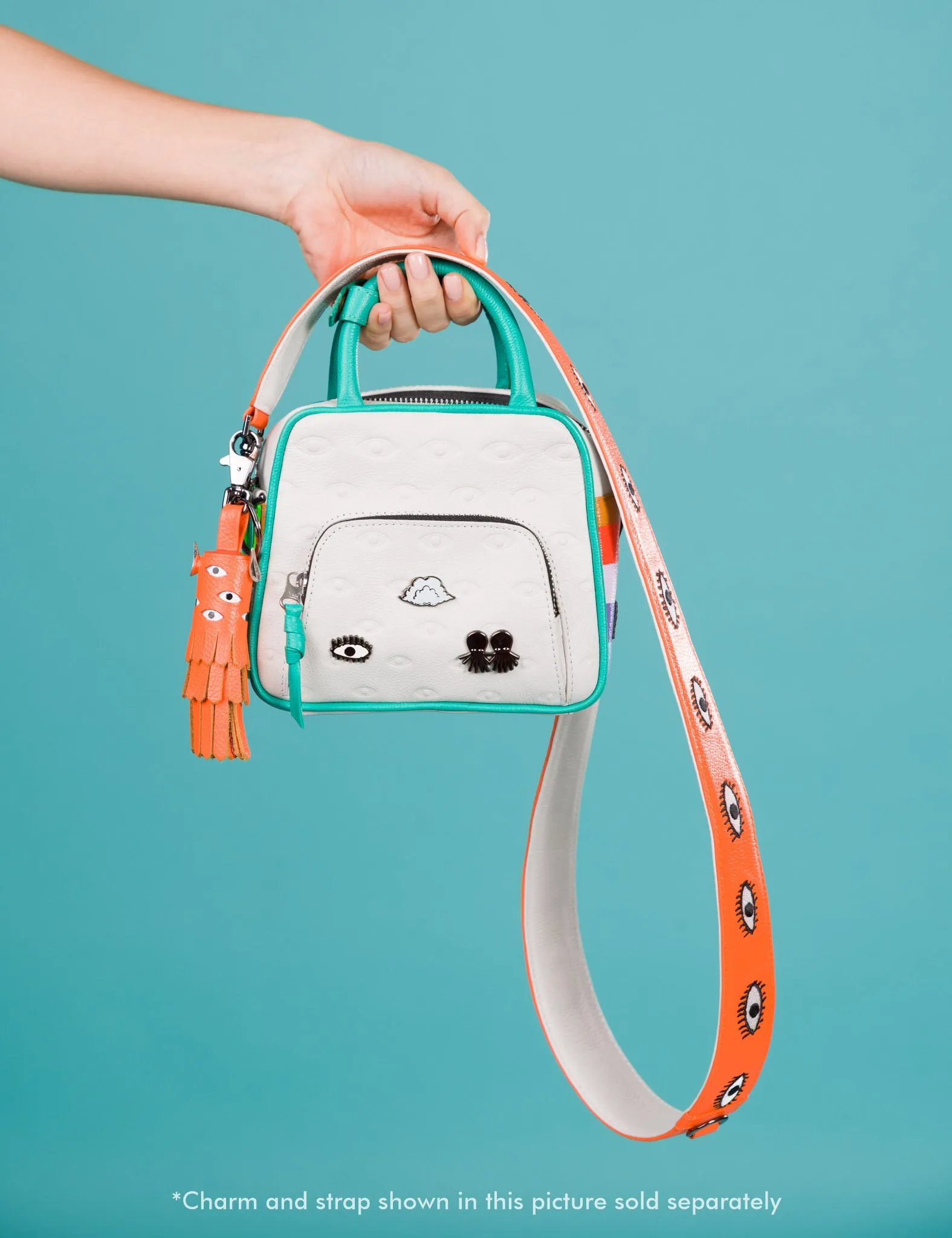 Detachable Neon Orange Leather Shoulder Strap - All Over Eyes Embroidery