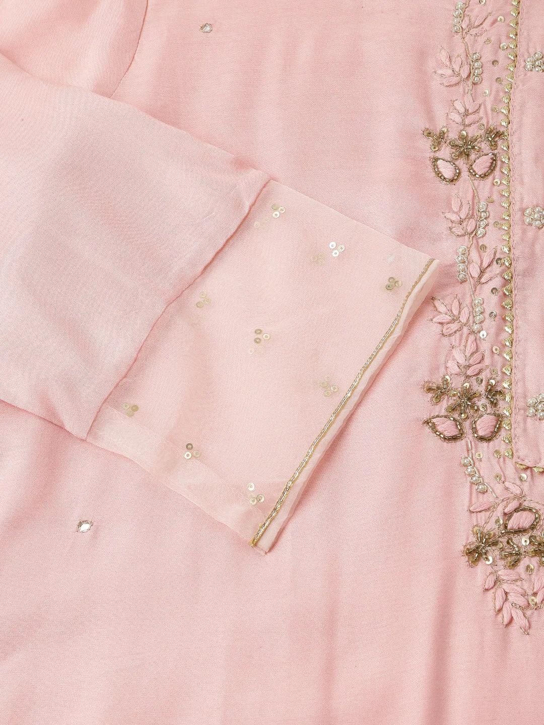 Divena Baby Pink Embroidered Chanderi  Kurta, Trouser With Dupatta