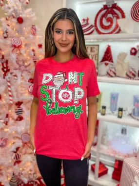 Don't Stop Believing Christmas Graphic Tee - Red