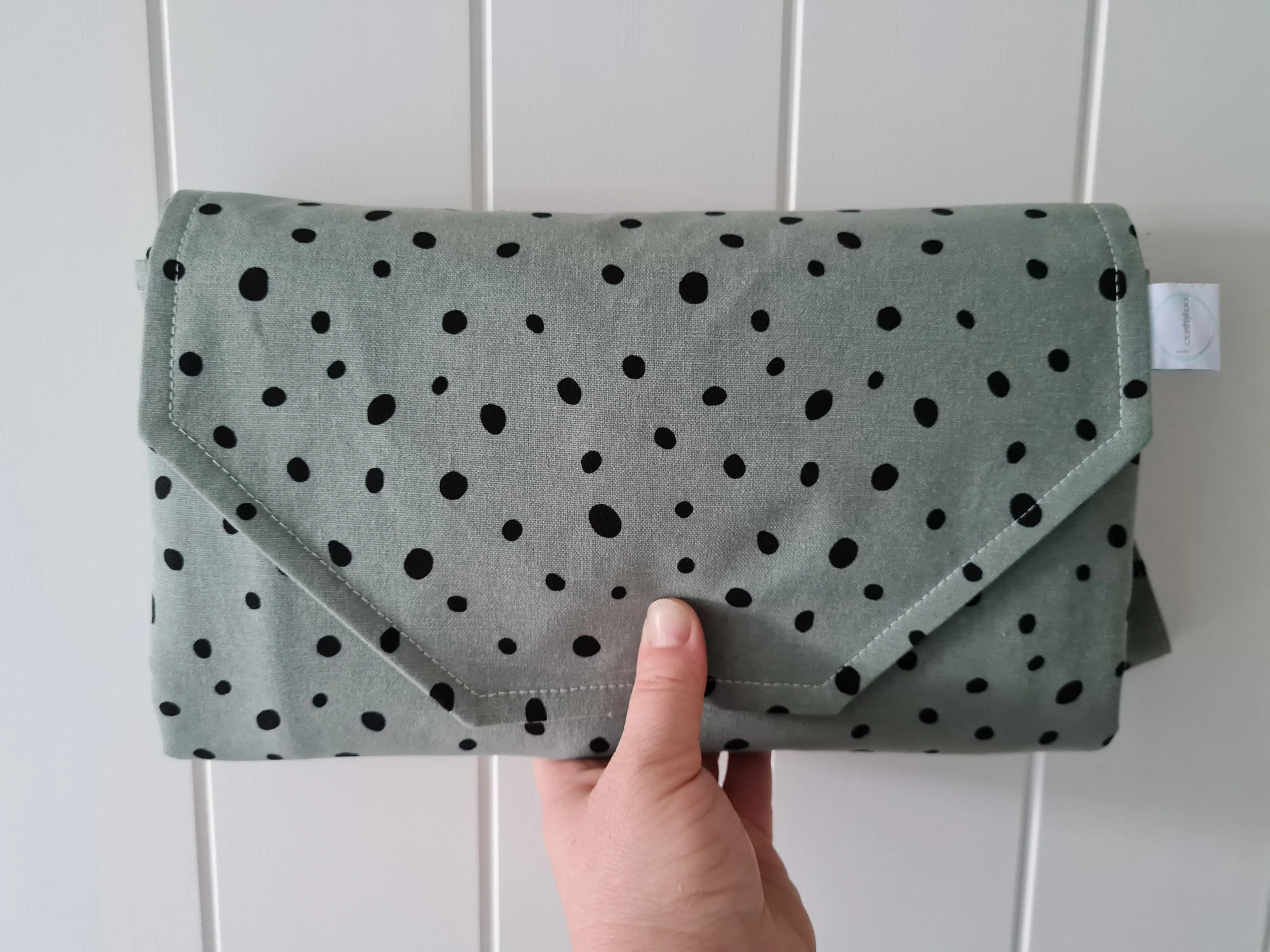 Dots on Green Nappy change mat clutch (Pre Order - Dispatches 10 - 12 days)