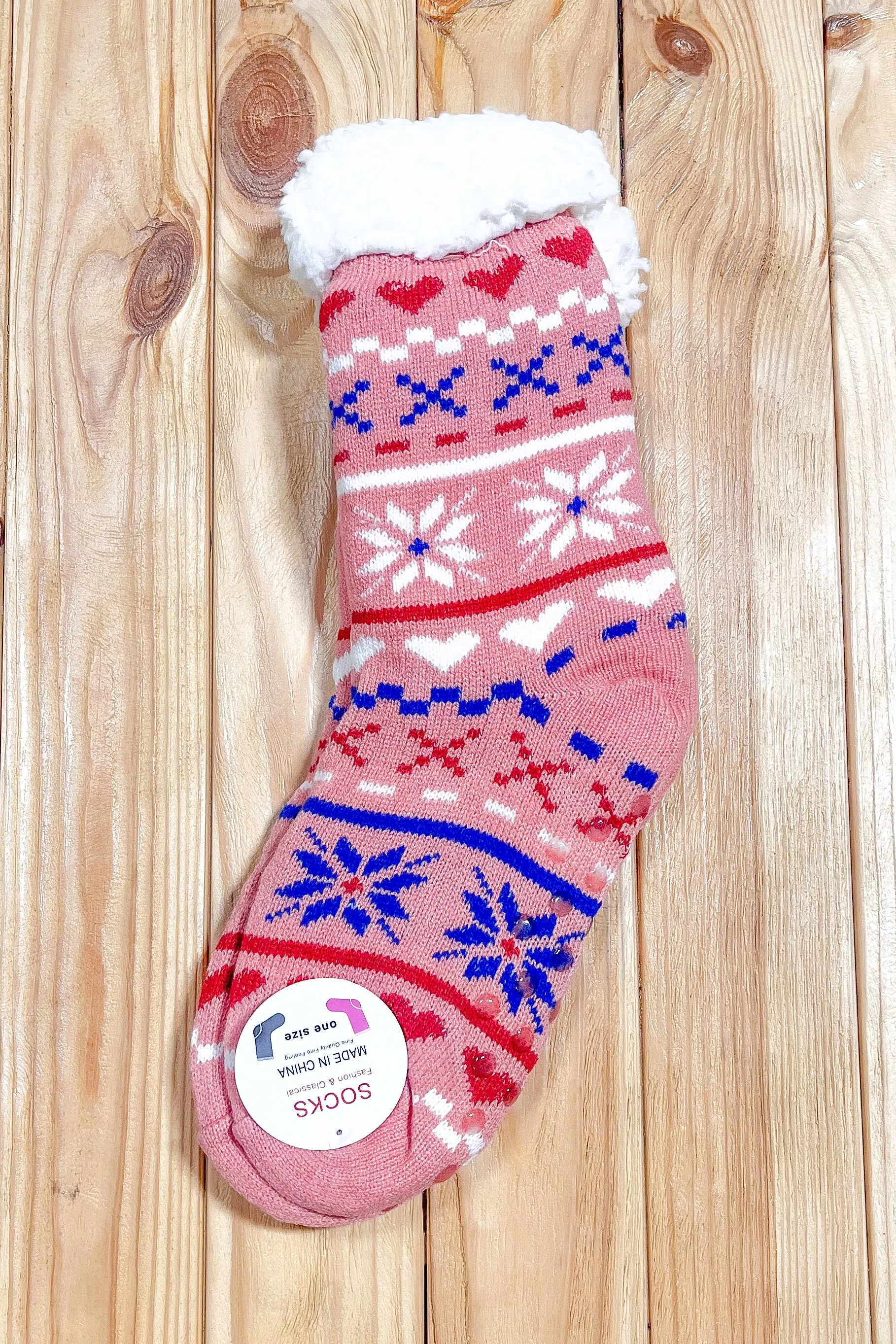 Explore More Collection - Blush Holiday Sherpa Traction Bottom Slipper Socks