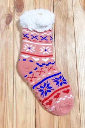 Explore More Collection - Blush Holiday Sherpa Traction Bottom Slipper Socks