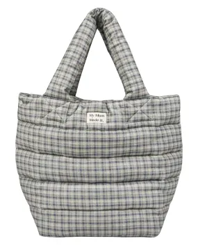 Flannel Quilted Tote Bag - Faded Blue Check