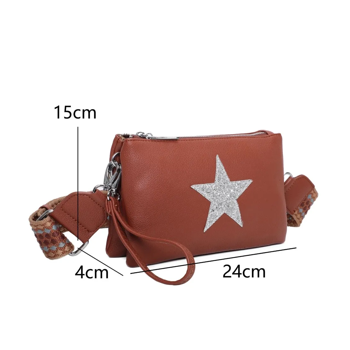 Glitter Star Crossbody Bag With Strap - Black