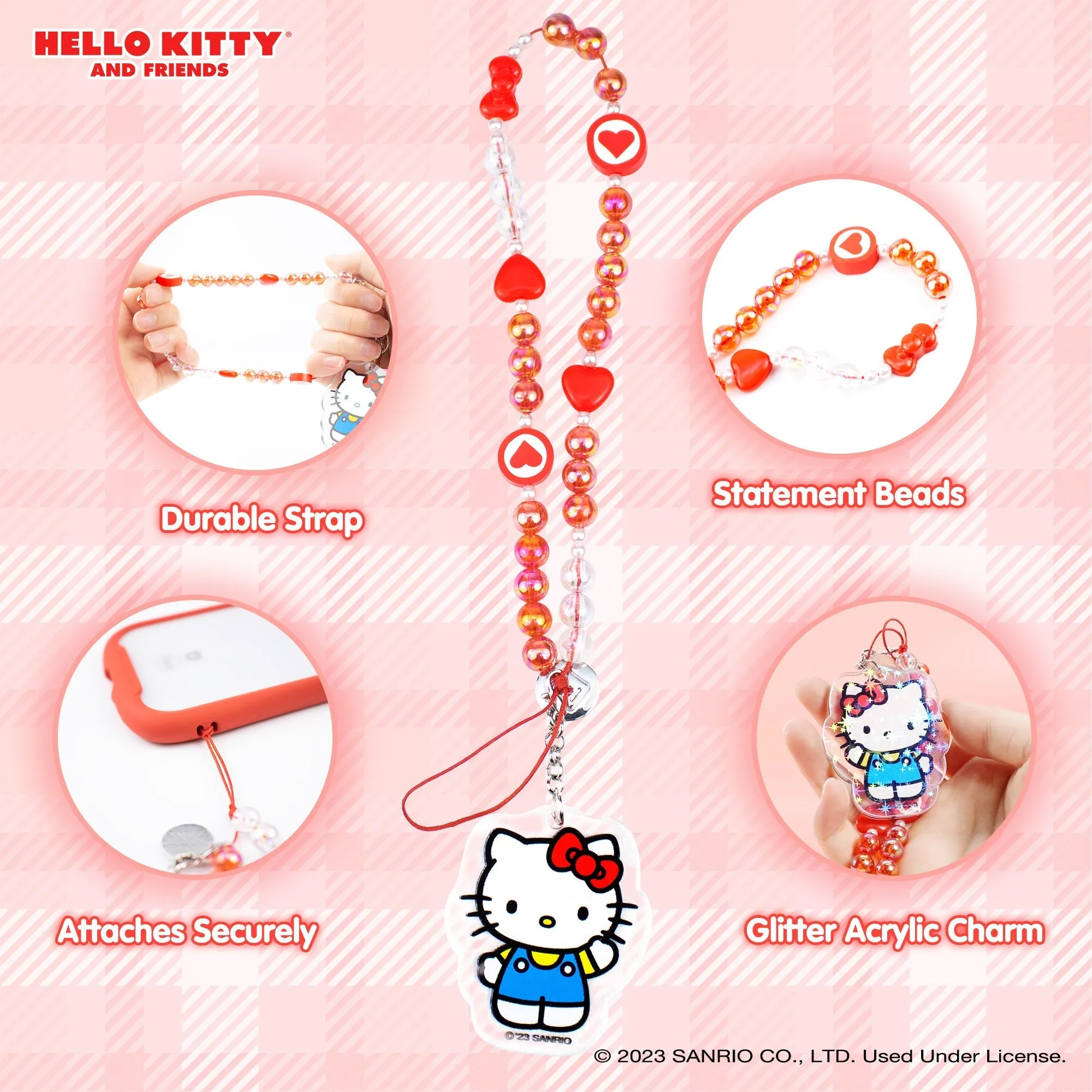 Hello Kitty Beaded Charm Mobile Phone Wrist Strap