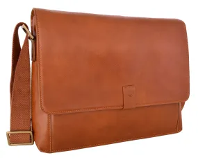 Hidesign Aiden Leather Business Laptop Messenger Cross Body Bag Tan