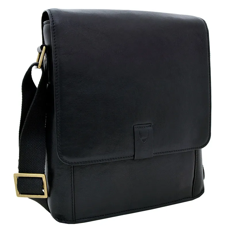 Hidesign Aiden Medium Leather Messenger Cross Body Bag Black