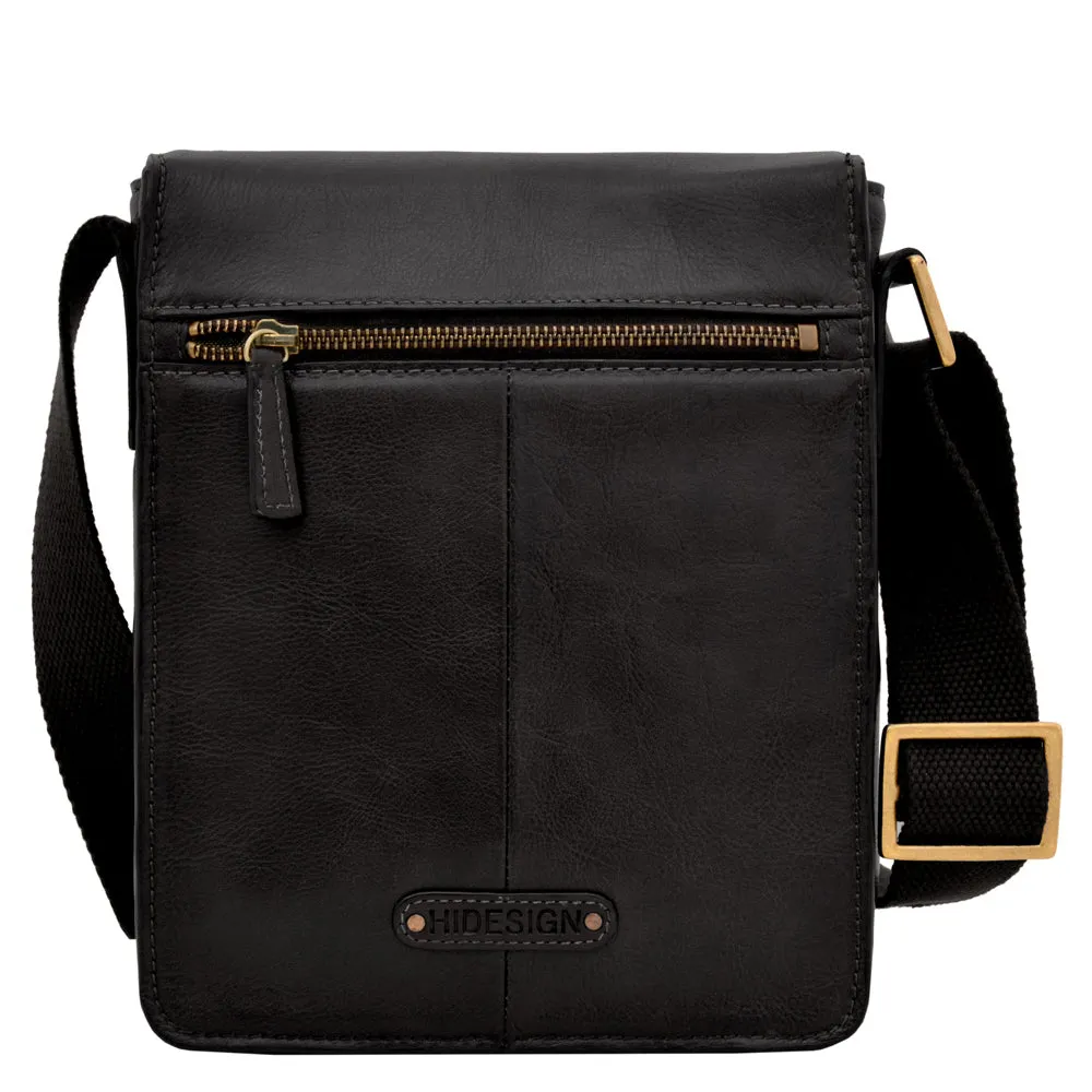 Hidesign Aiden Small Leather Messenger Cross Body Bag Black