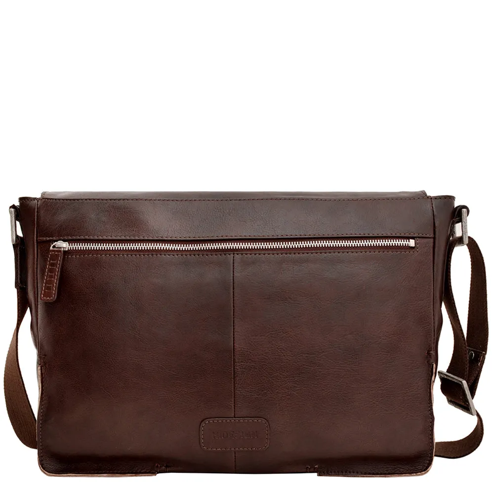 Hidesign Fred Leather Business Laptop Messenger Cross Body Bag Brown