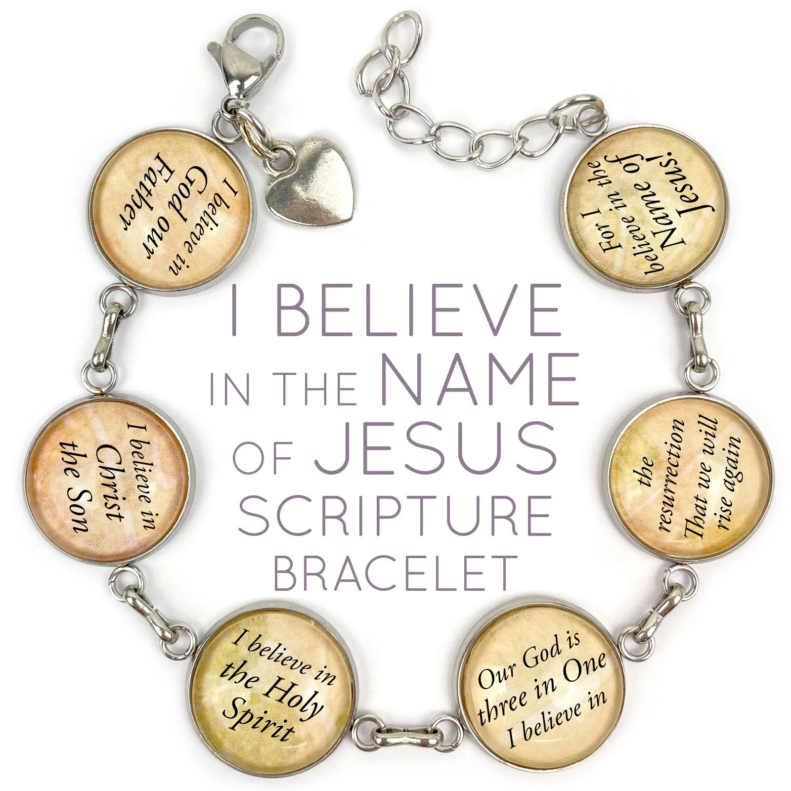 I Believe In the Name of Jesus – Apostle's Creed Glass Charm Stainless Steel Bracelet