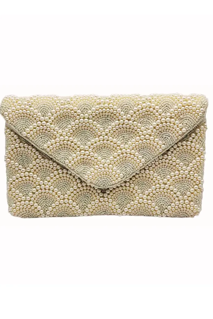 Ivory Scalloped Pearl Clutch