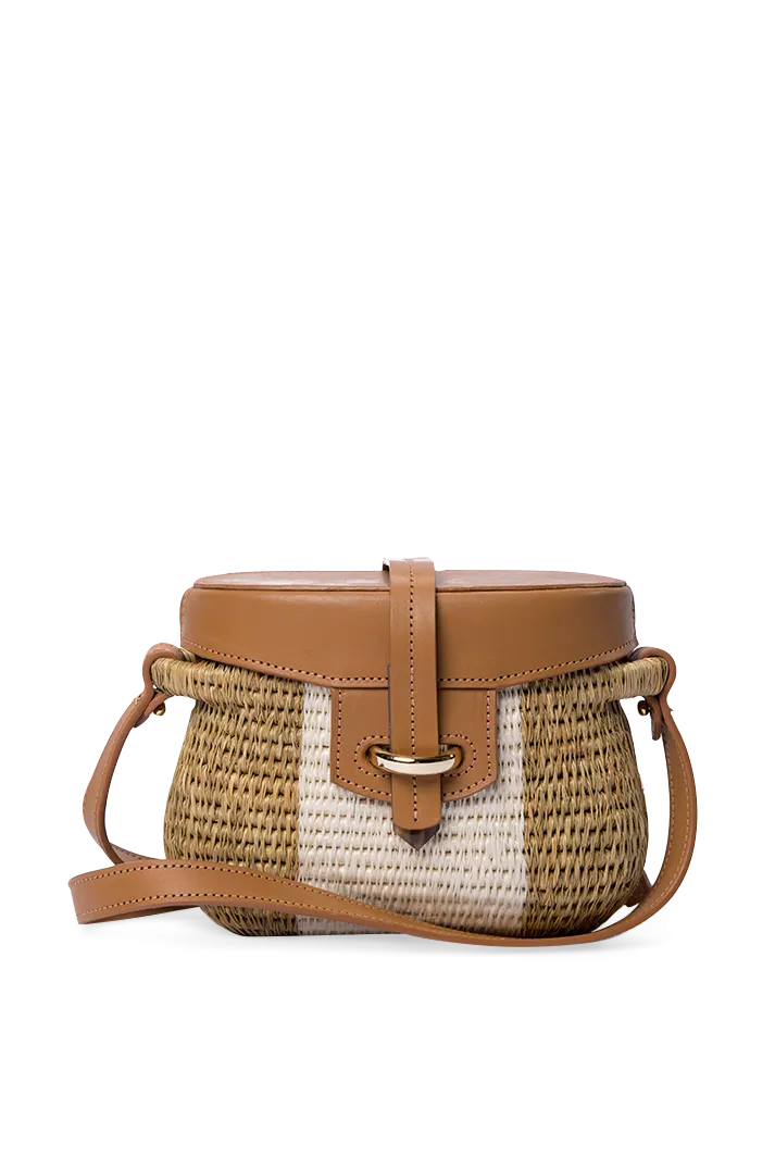 Jabu Woven Grass & Leather Basket Bag In Tan & Natural