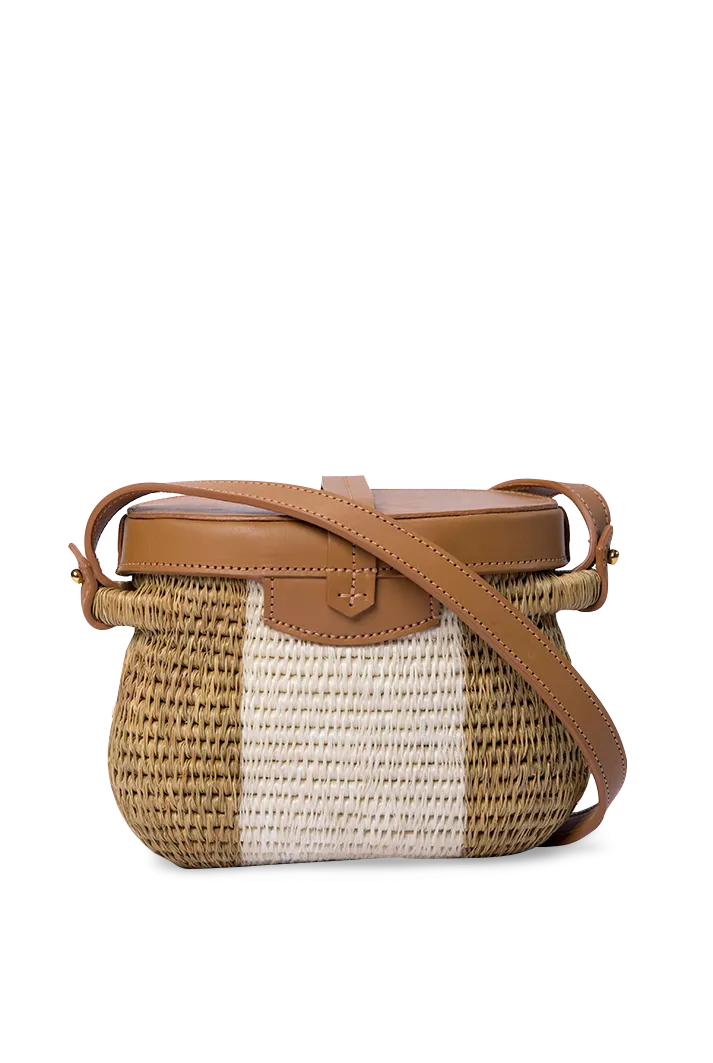 Jabu Woven Grass & Leather Basket Bag In Tan & Natural