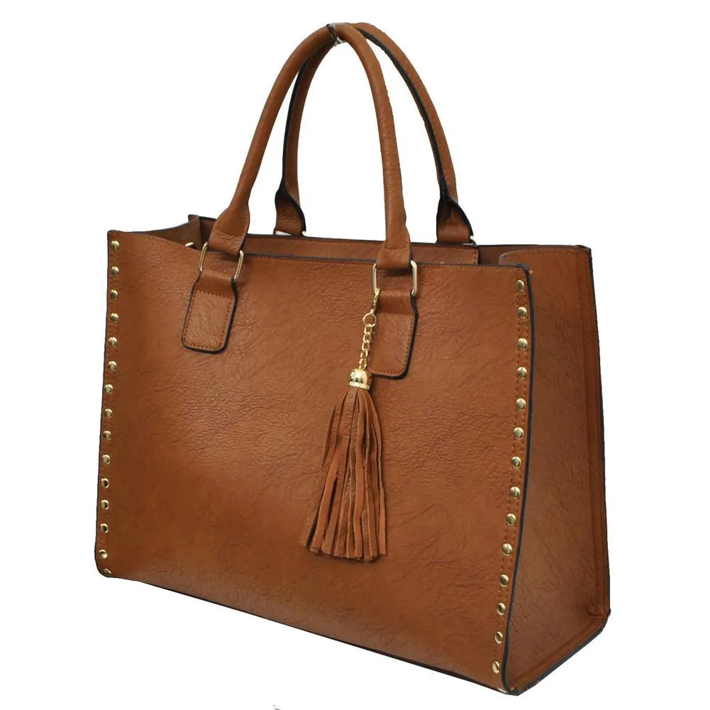 Light Brown NGIL Faux Leather 2-IN-1 Tassel Bag