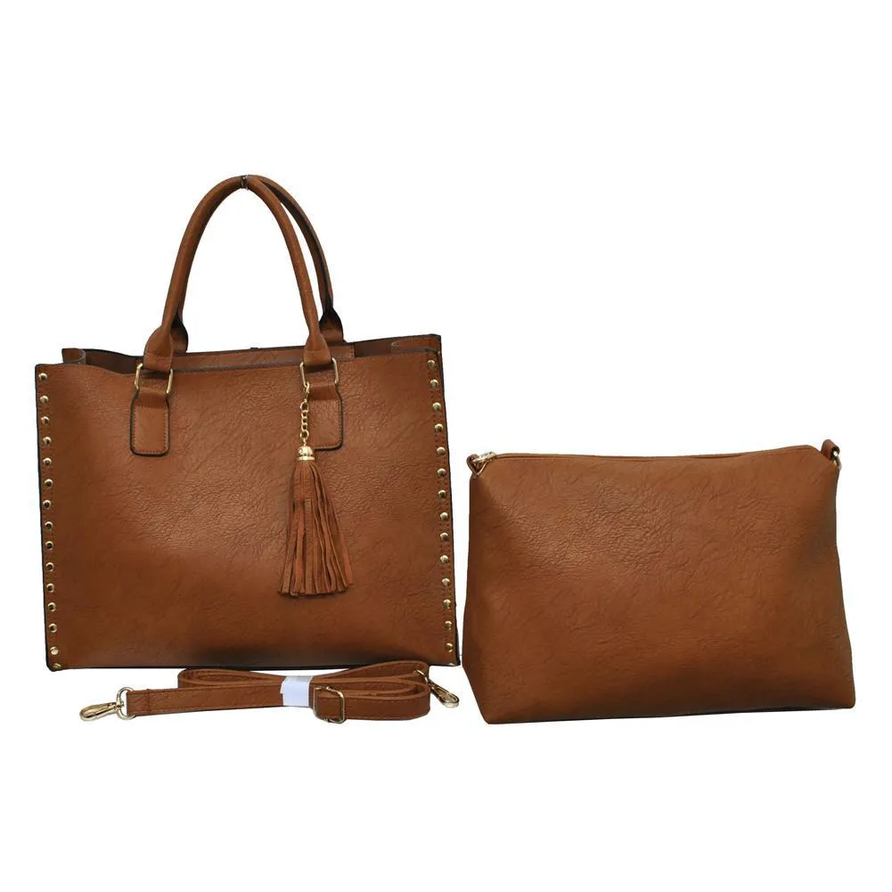 Light Brown NGIL Faux Leather 2-IN-1 Tassel Bag