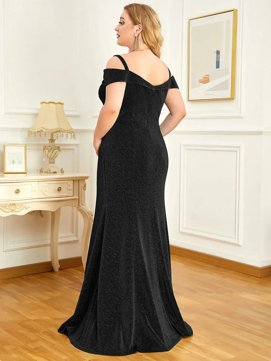 Off Shoulder Sparkly Fitted Plus Size Mother of The Bride Dress