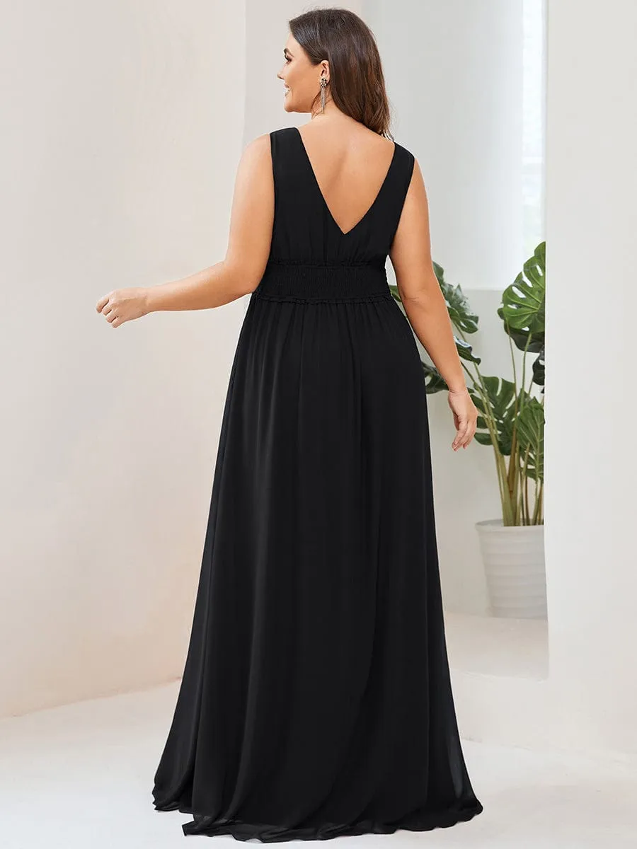 Pleated Chiffon V-Neck Sleeveless Front Slit Bridesmaid Dress