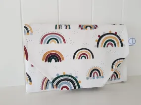 Rainbows & pom poms Nappy change mat clutch (Pre order - Dispatches in 10 - 12 days)