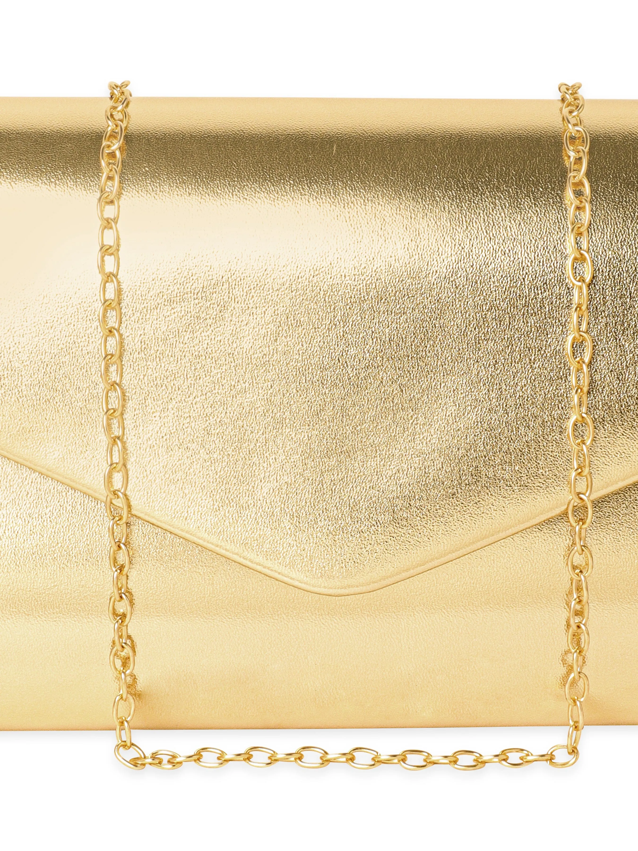 Rubans Gilded Allure Golden Glossy Finish Clutch Bag