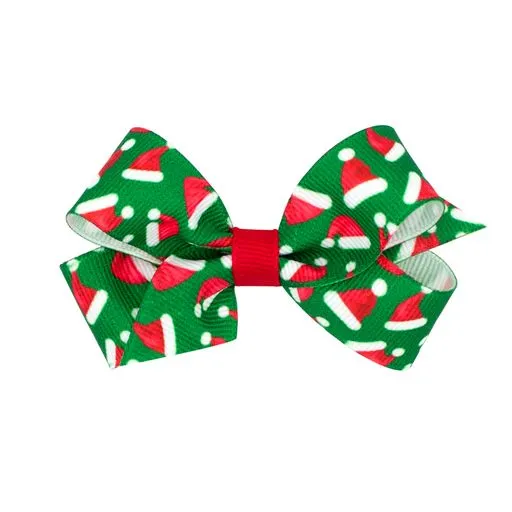 Santa Hat Christmas print grosgrain bow