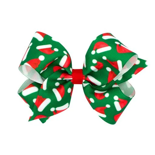 Santa Hat Christmas print grosgrain bow