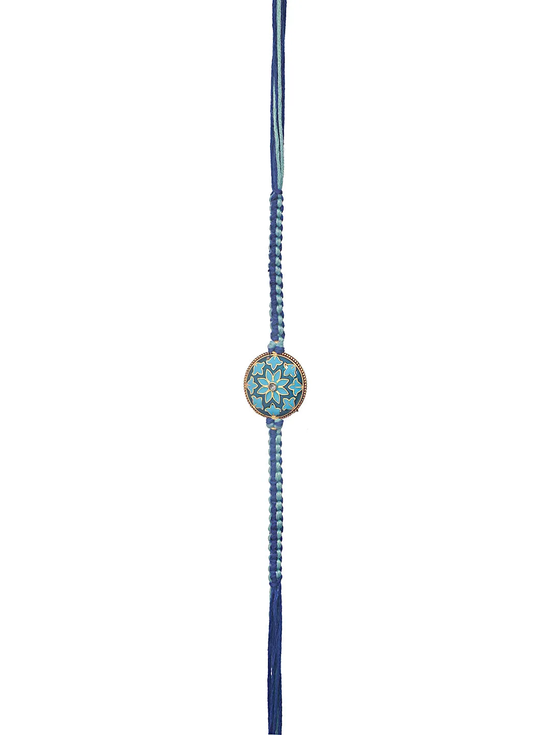 Set Of 2 Blue Enameled & Embellished Designer Beaded Rakhi With Roli Chawal