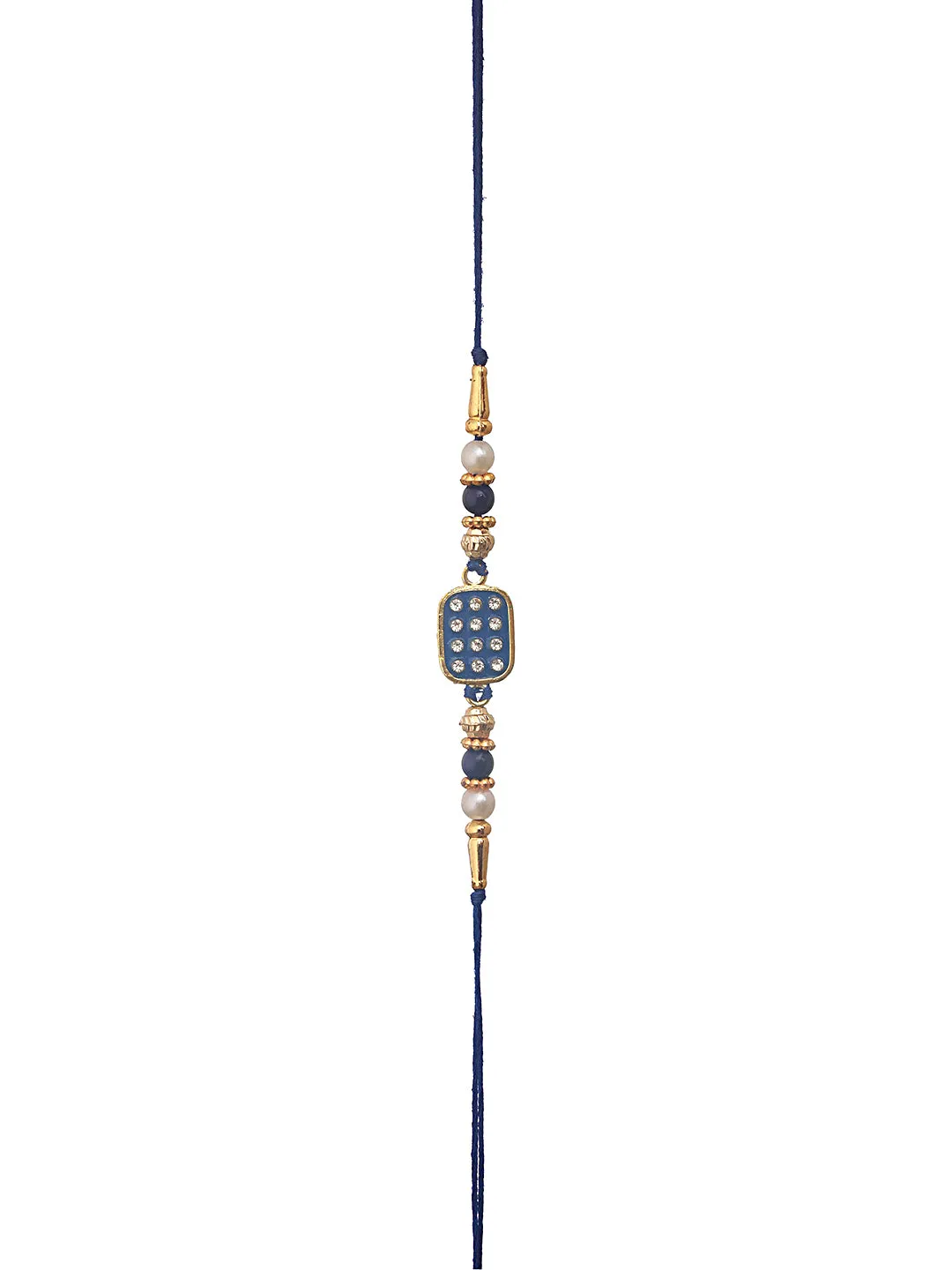 Set Of 2 Blue Enameled & Embellished Designer Beaded Rakhi With Roli Chawal