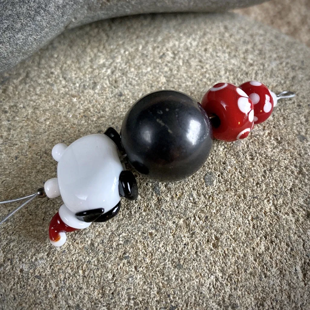 Sheep with Christmas Cap, Handcrafted Lampwork Bead Shungite Ornament