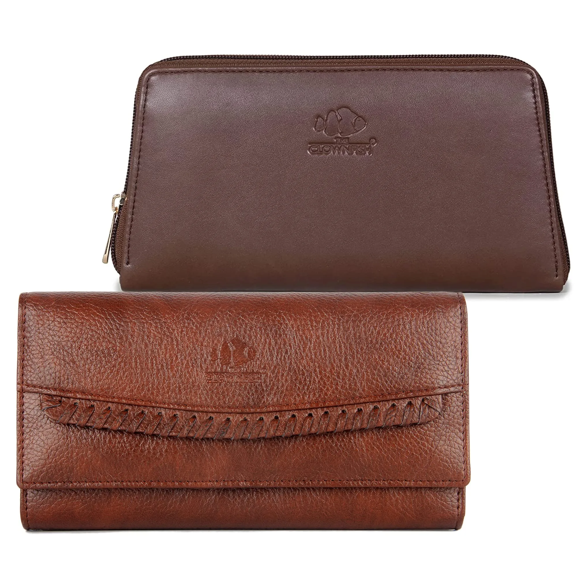 THE CLOWNFISH Combo of 2 Varied Style Womens Wallet Clutch Ladies Purse with Multiple Card Slots (Dark Brown)