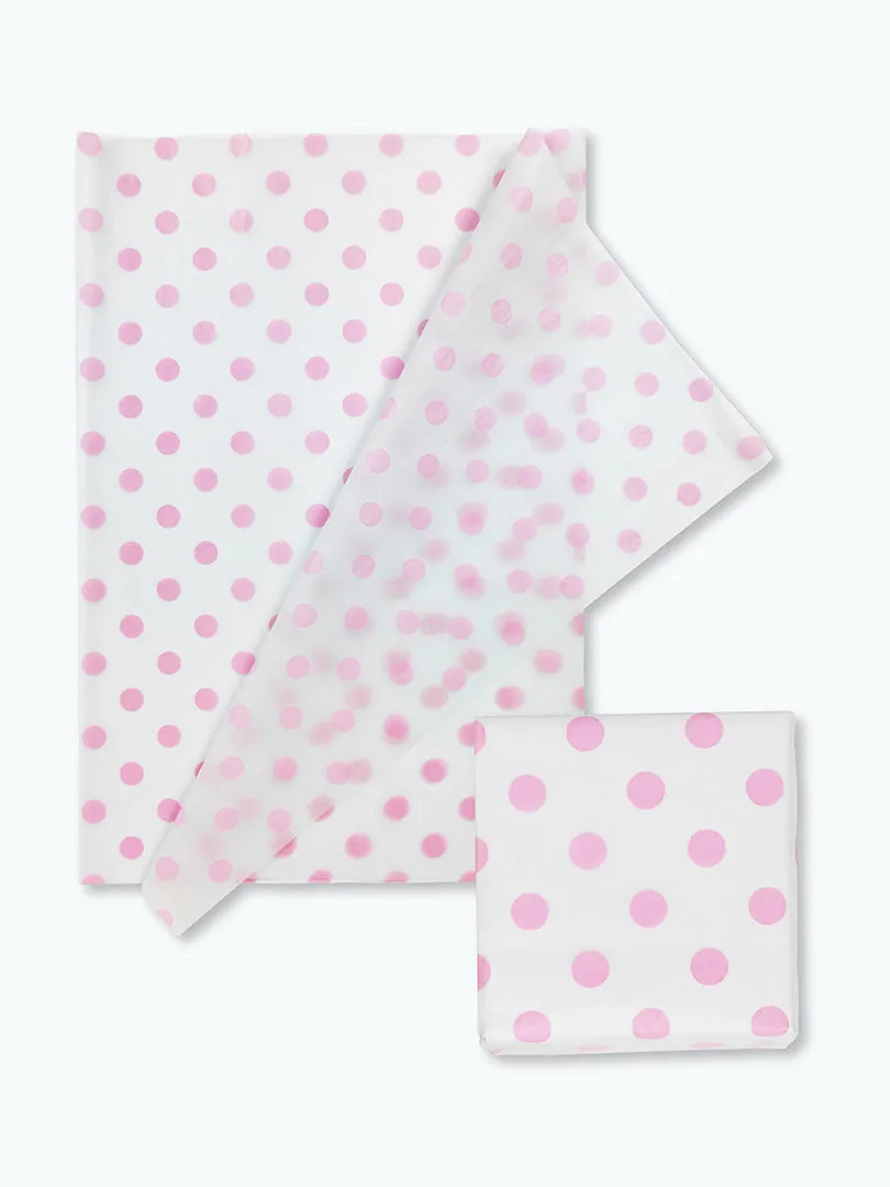 Tissue Wrapping Paper with Pink Polka Dots for Eco-friendly Packaging.