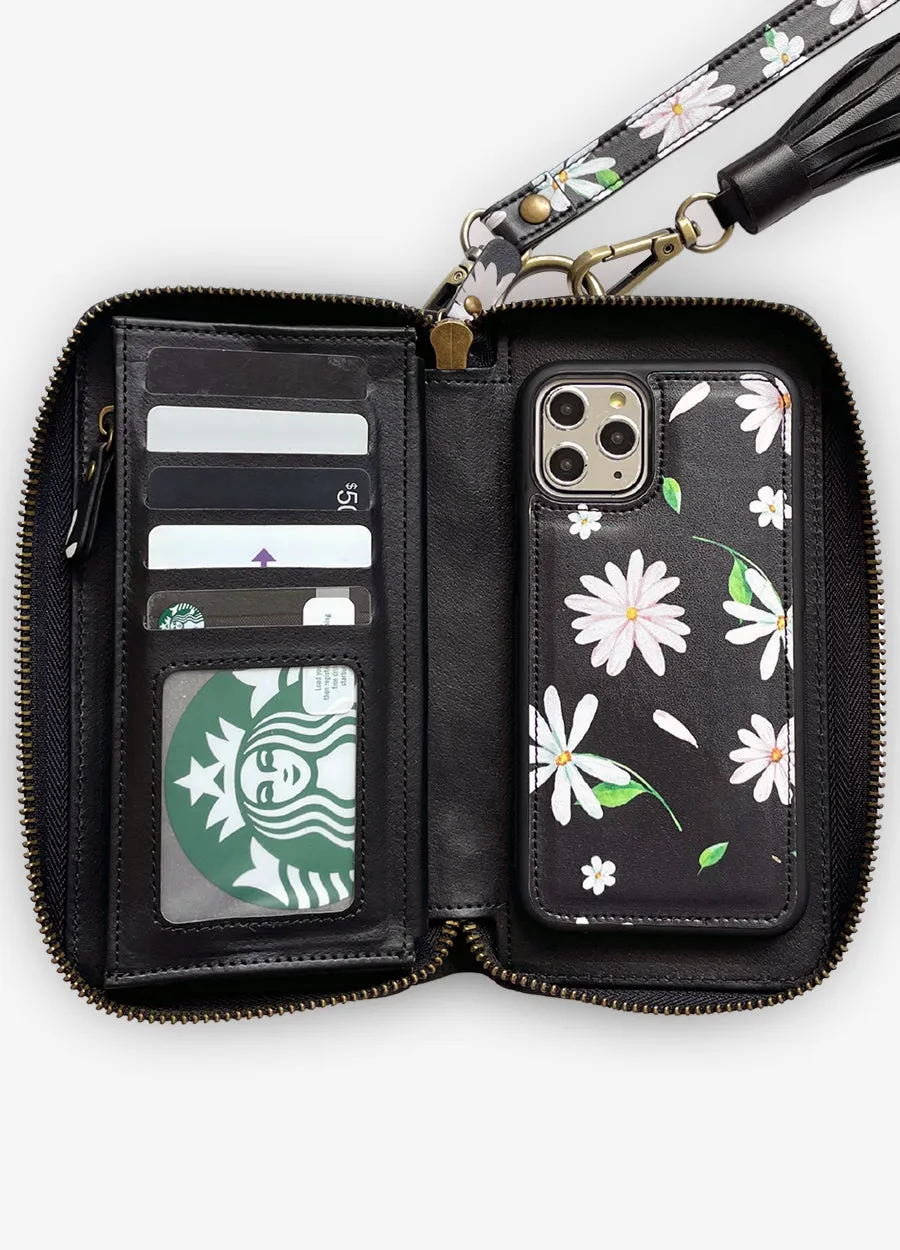 Ultimate Wristlet Phone Case in Black Daisies