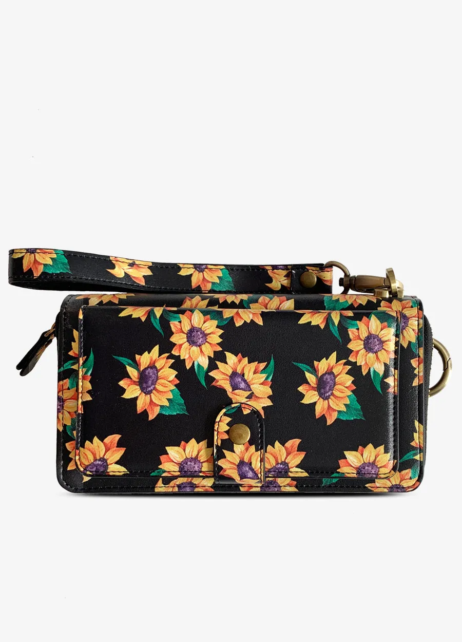 Ultimate Wristlet Phone Case in Black Sunflower