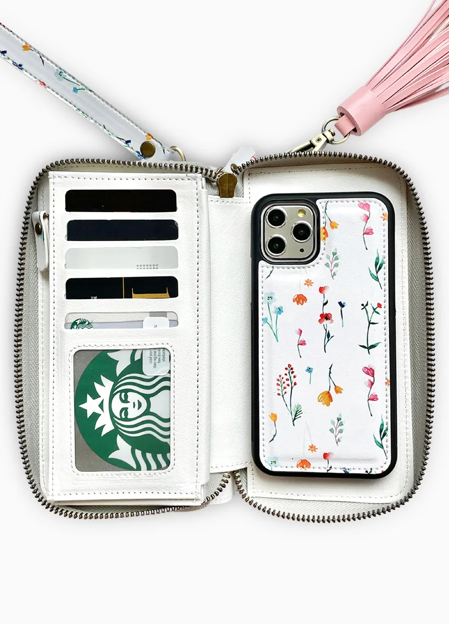 Ultimate Wristlet Phone Case in White Baby Floral