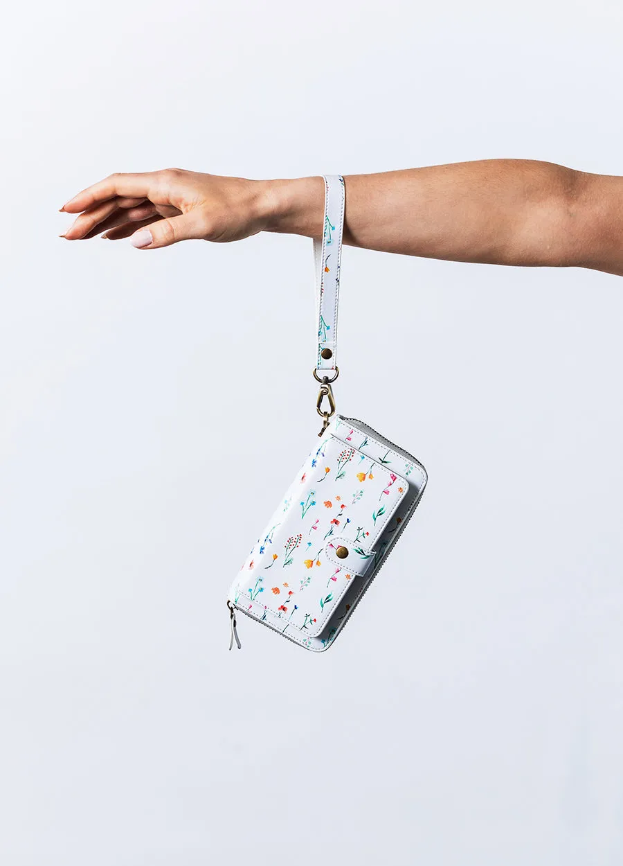 Ultimate Wristlet Phone Case in White Baby Floral