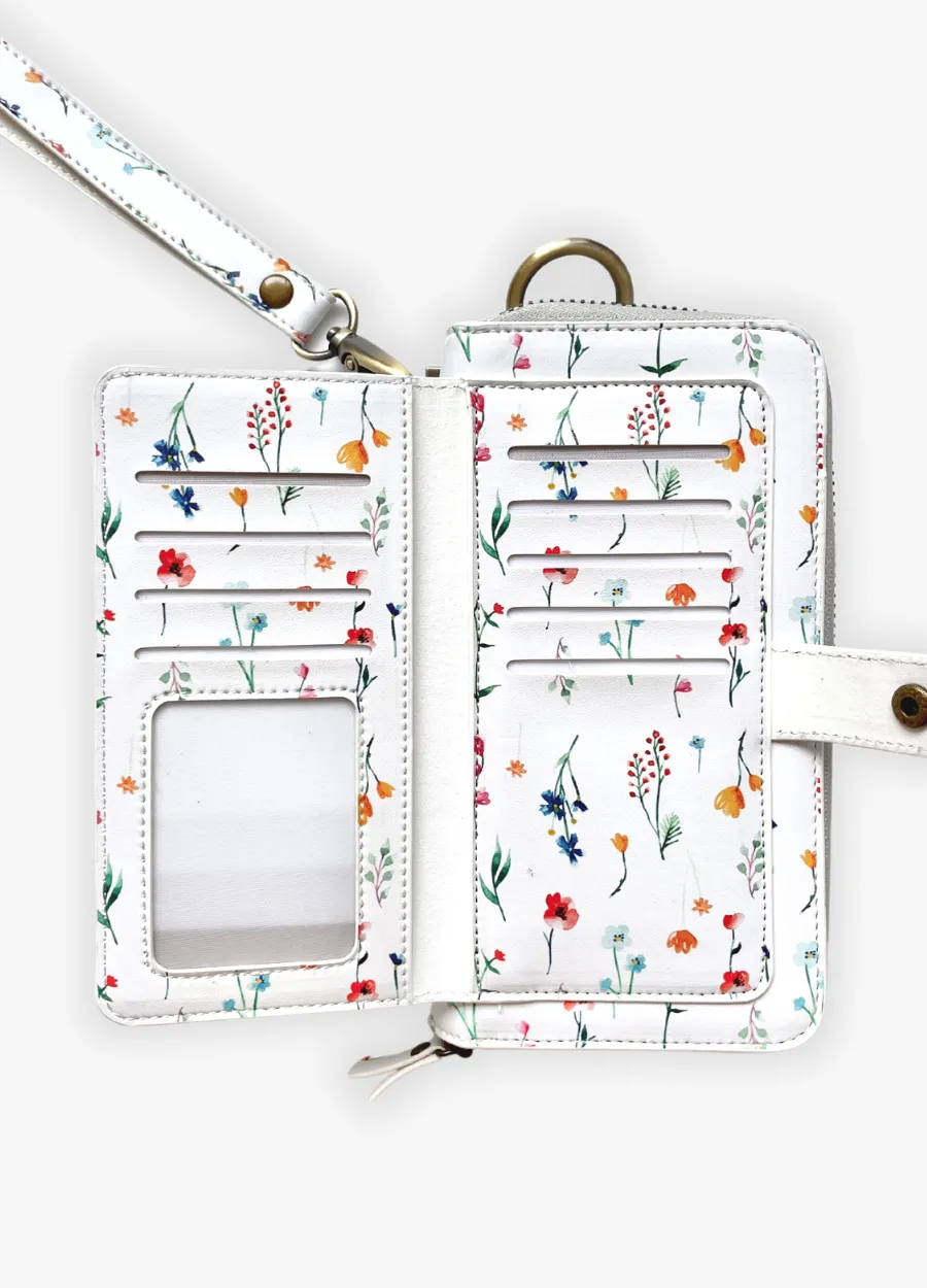 Ultimate Wristlet Phone Case in White Baby Floral