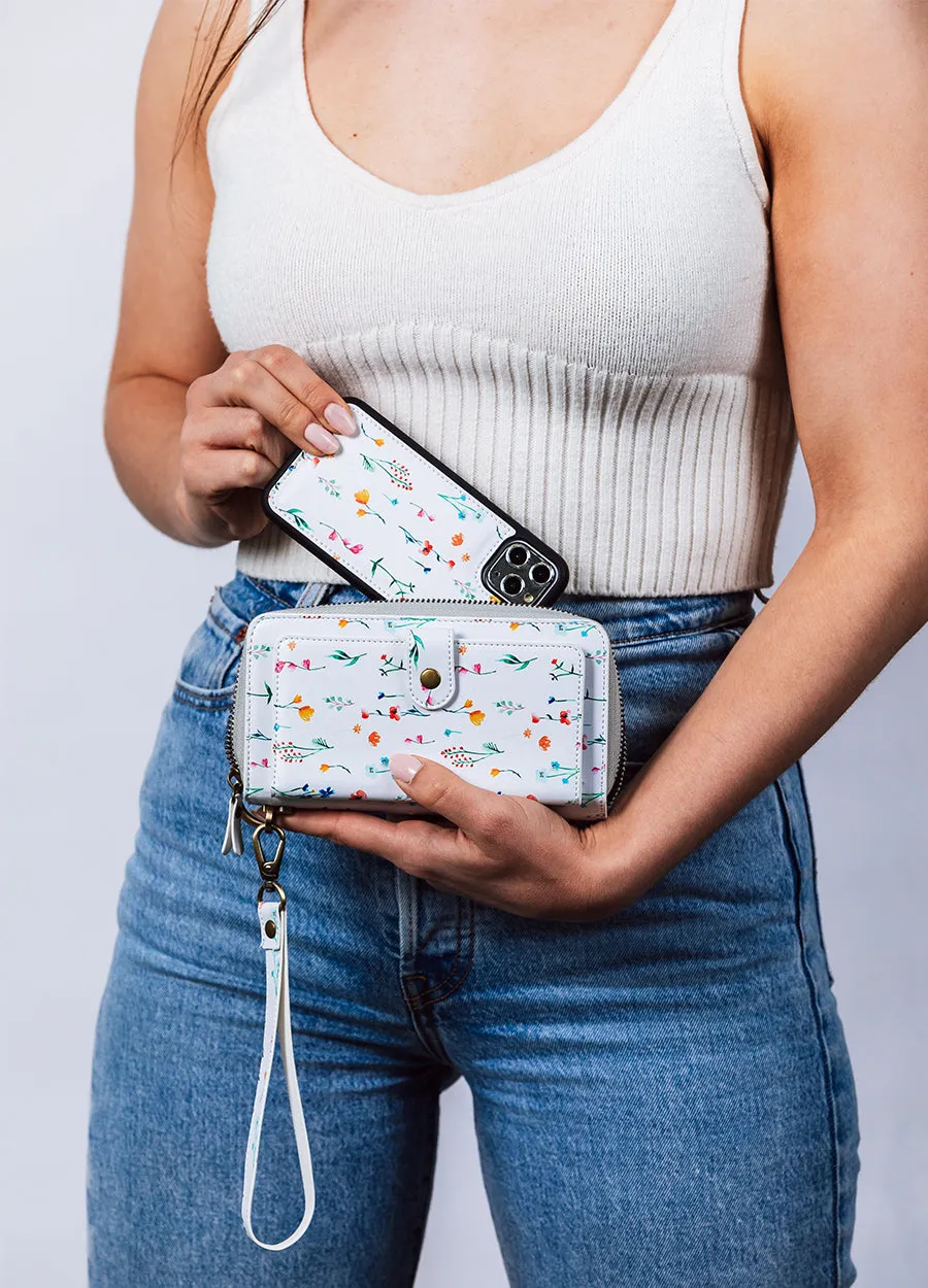 Ultimate Wristlet Phone Case in White Baby Floral