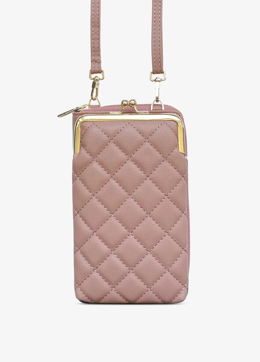 Universal Kiss Lock Crossbody Wallet in Dusty Pink