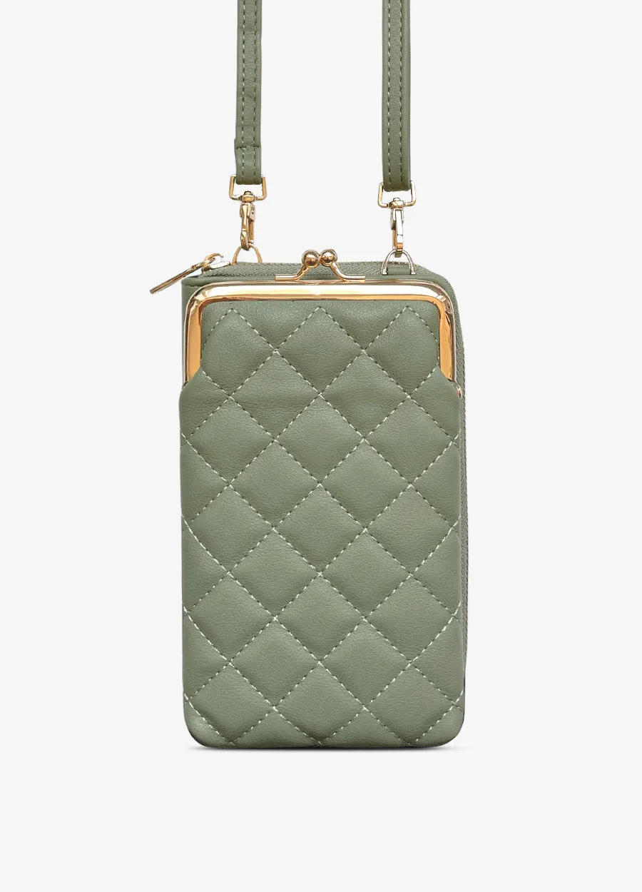 Universal Kiss Lock Crossbody Wallet in Olive